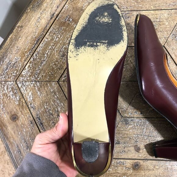 Vintage Etienne Aigner Oxblood Leather Pumps Size 7.5 Narrow - Picture 7 of 9
